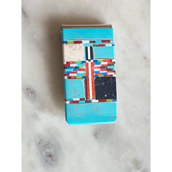 NEW Turquoise Multicolored Stone Inlay Design Money Clip - Picture 1 of 4